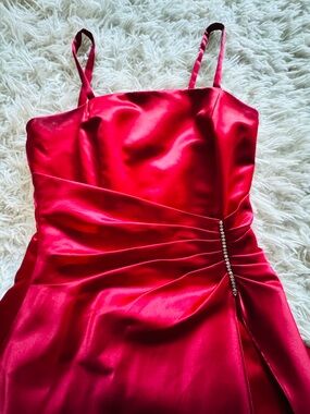 Red Satin Dress with Rhinestone Detail